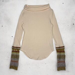 Free People Embroidered Sleeve Ribbed Knit Top - Size Small